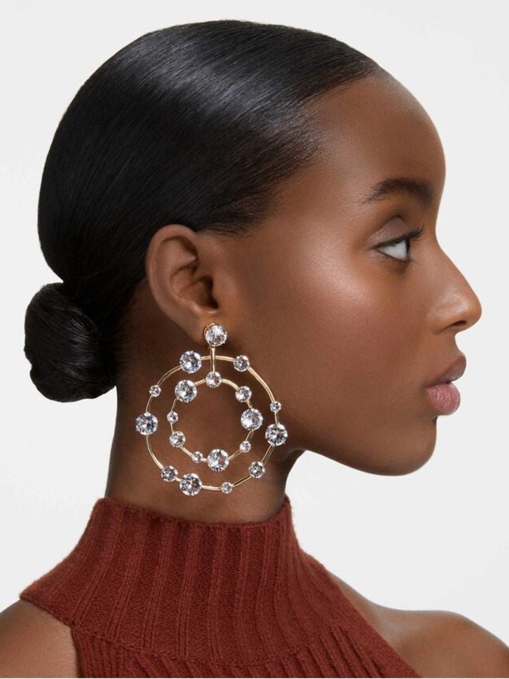 Swarovski Gold-Tone Double Circle Crystal Drop Earrings